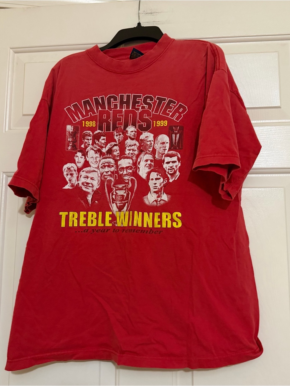 Vintage Manchester United Man 1998 1999 Treble Winners Soccer Futbol Tee Size XL
